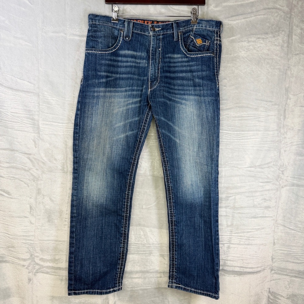 Harley-Davidson Straight Leg Jeans Mens 38x30 Blue Contrast Stitch 99030-16VM